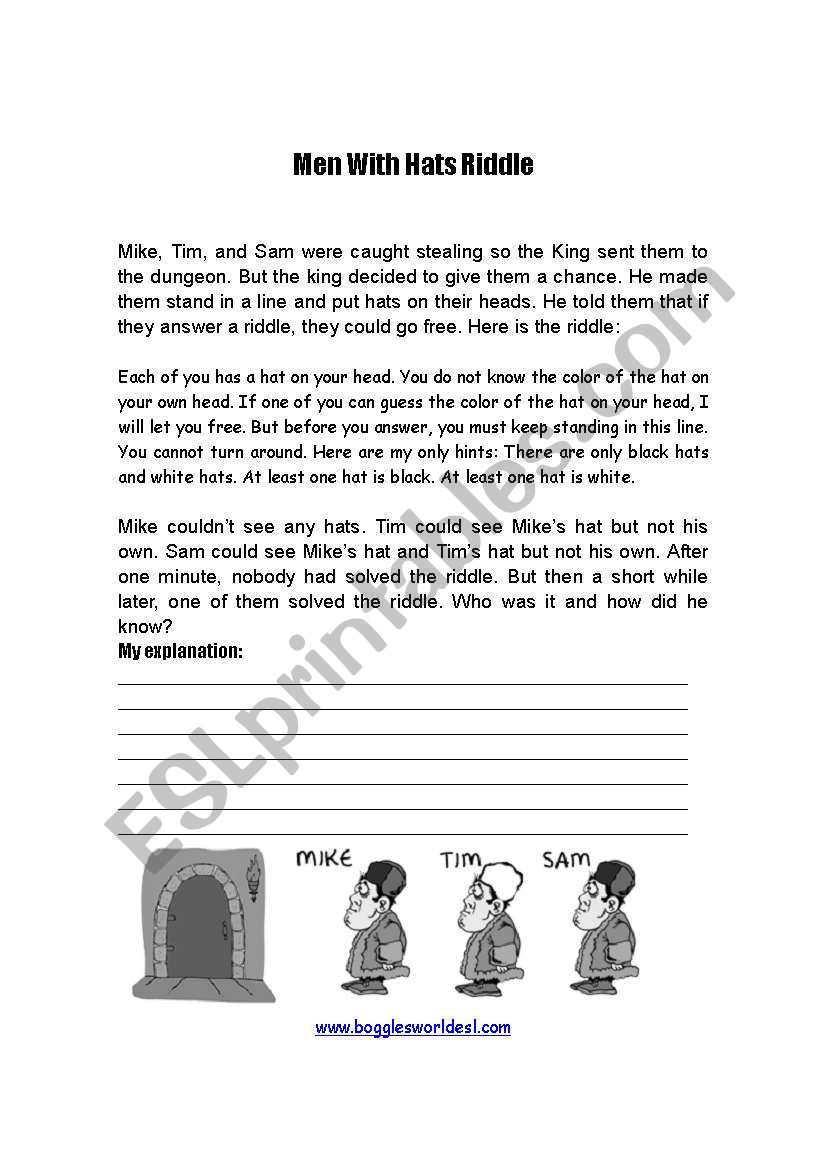 men with a hat riddle worksheet