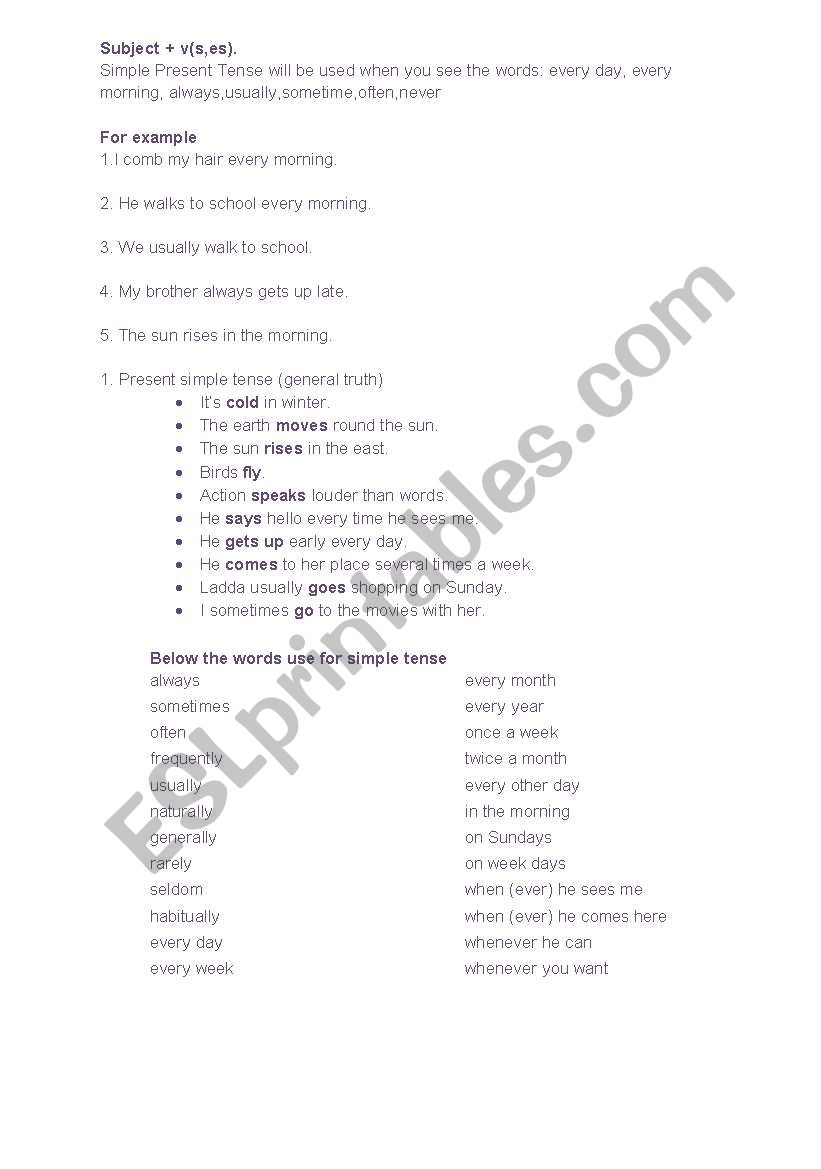 Simple tense worksheet