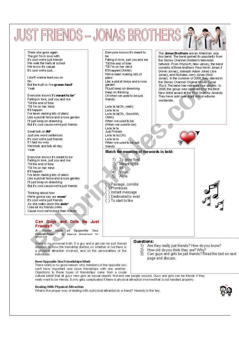 Just Friends - Jonas Brothers worksheet