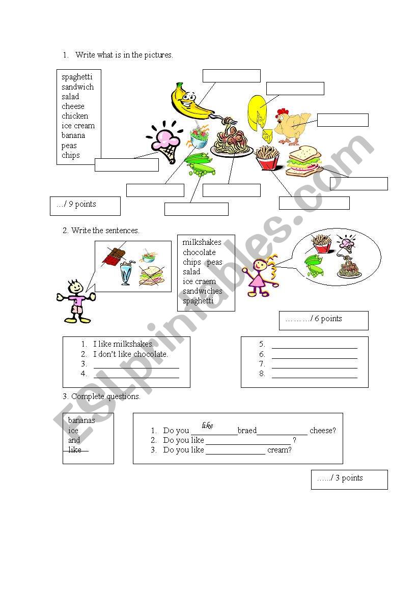 FOOD TEST worksheet