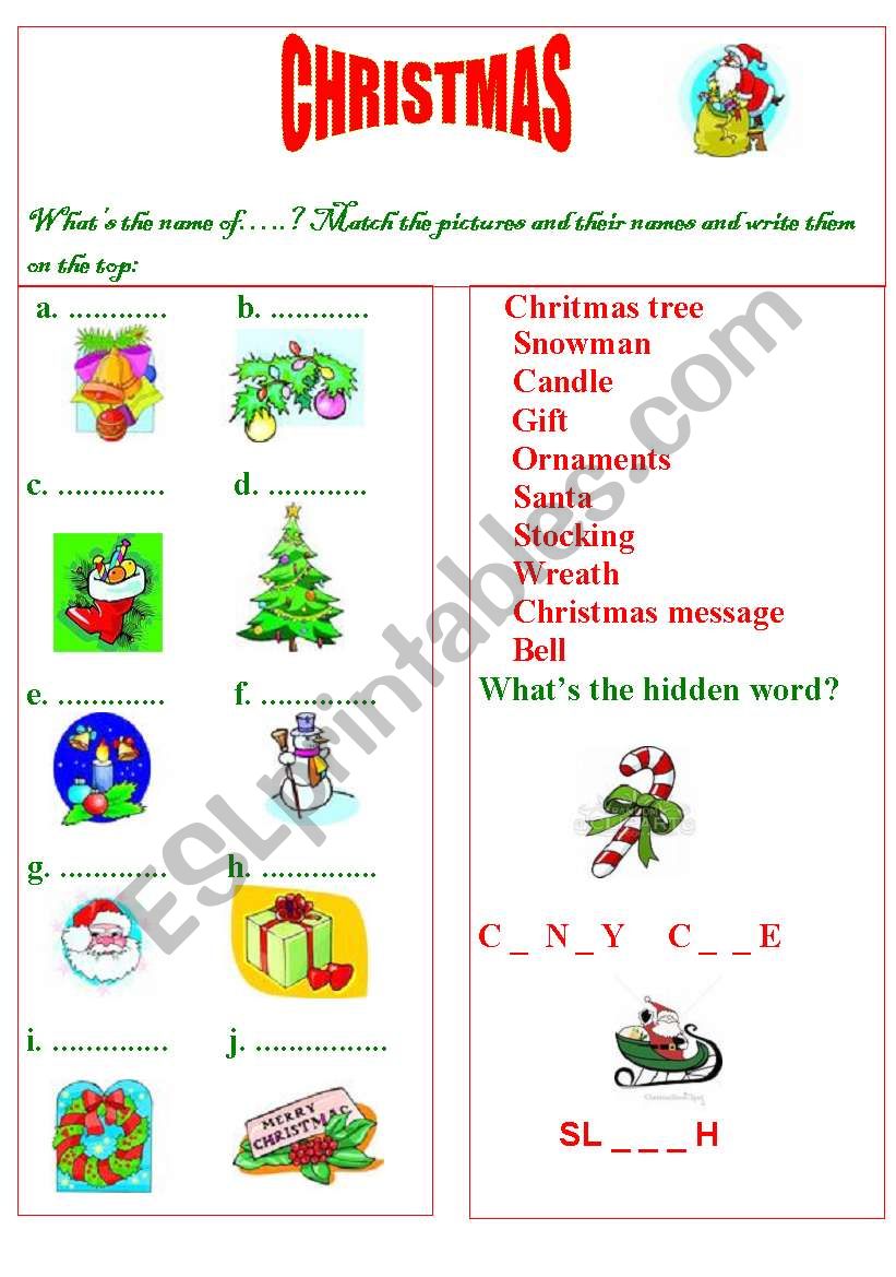 Christmas Pictionary worksheet