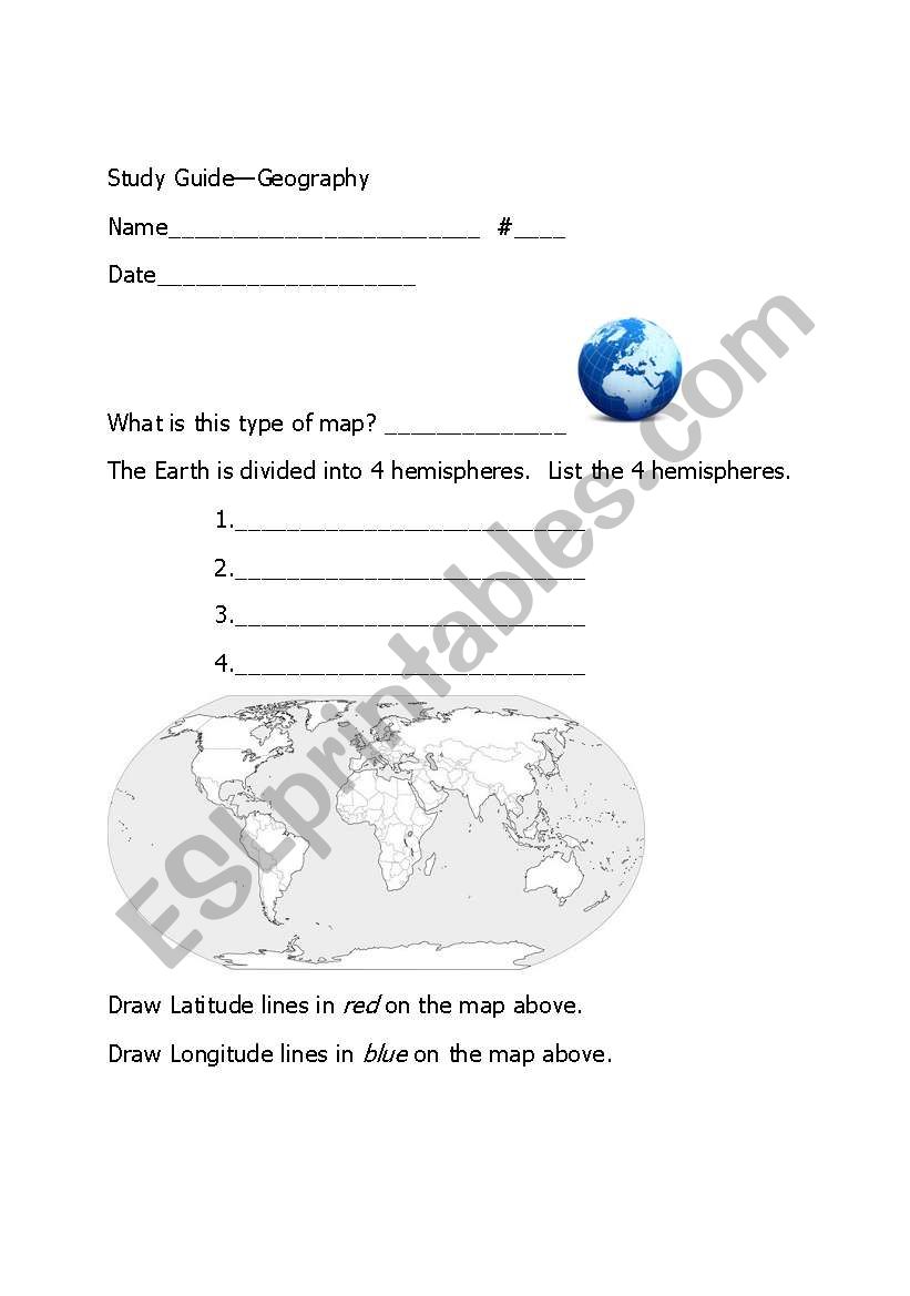 Adapted Geography Study Guide worksheet
