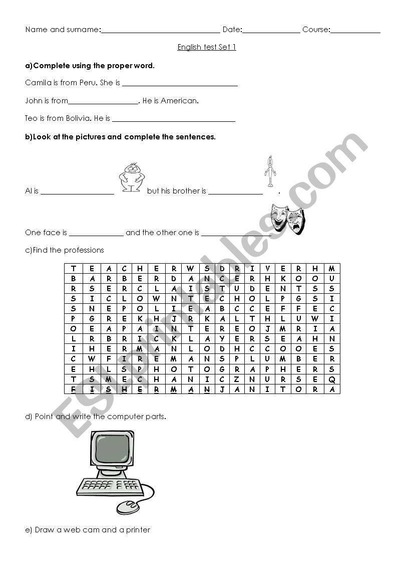 test on vocabulary worksheet