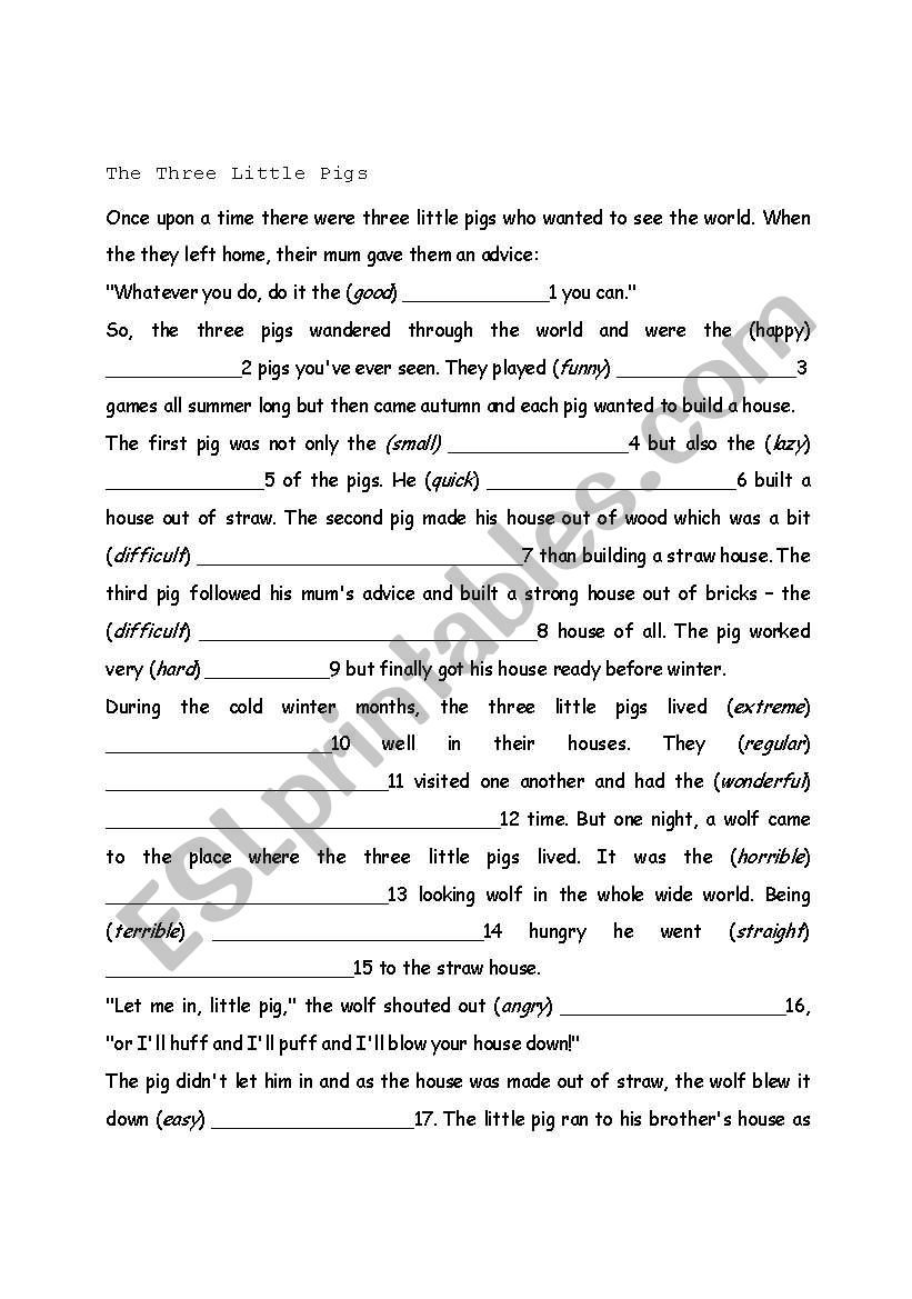 3 little pigs worksheet