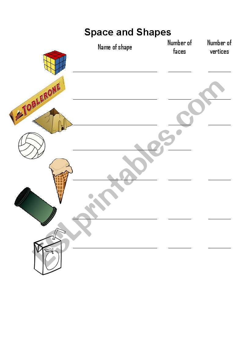 Shapes and space worksheet