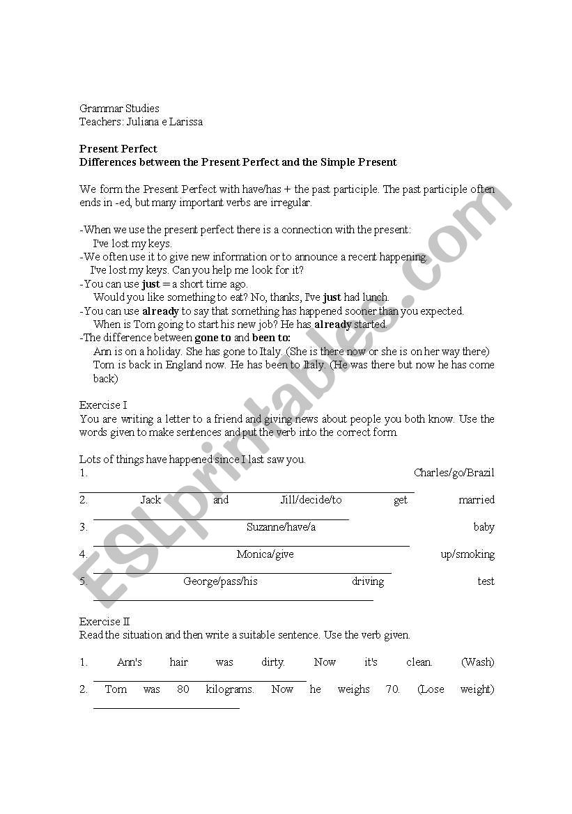 Present perfect  worksheet