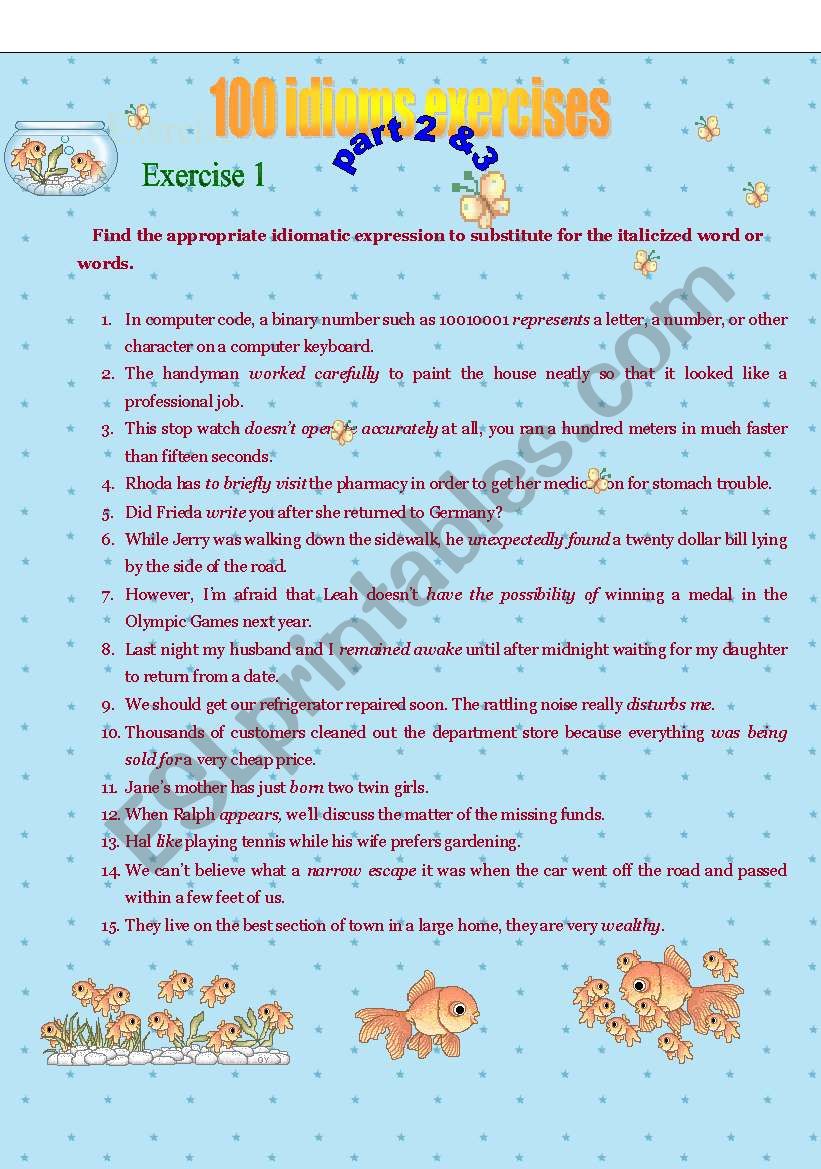 Exercise for idioms part 2&3 worksheet