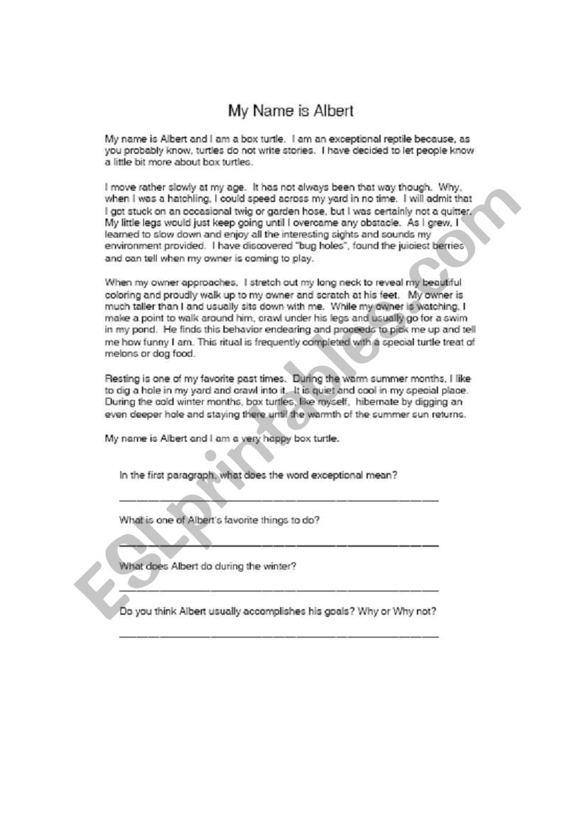 Reading worksheet