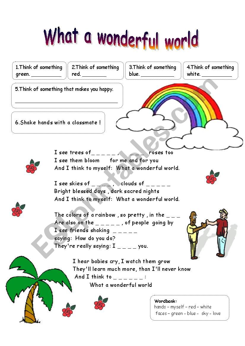 What a wonderful world - song worksheet