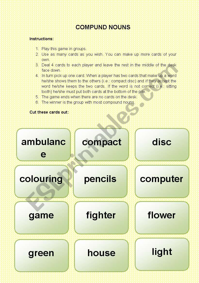 COMPOUND NOUNS GAME ESL Worksheet By Vemare