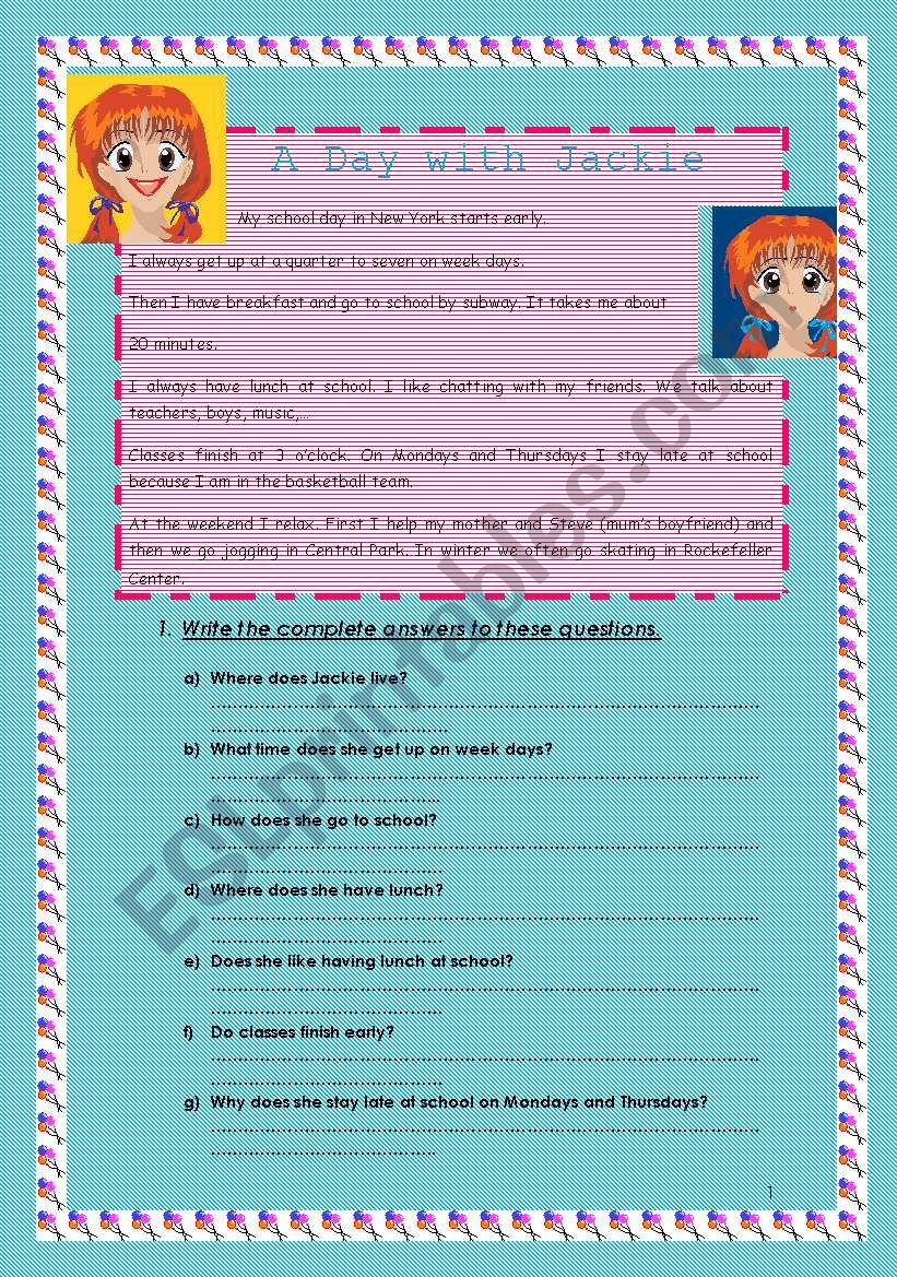 a day with jackie worksheet