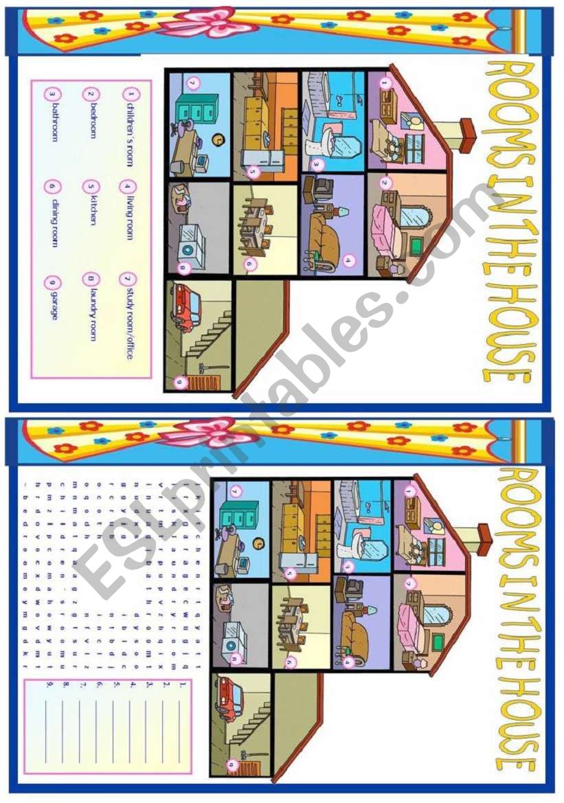 Rooms in the house worksheet