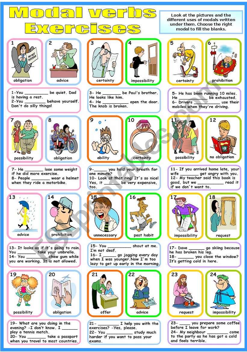 MODAL VERBS - EXERCISES (B&W VERSION INCLUDED)