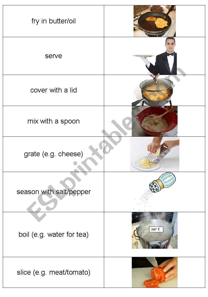 cooking vocabulary matching exercise