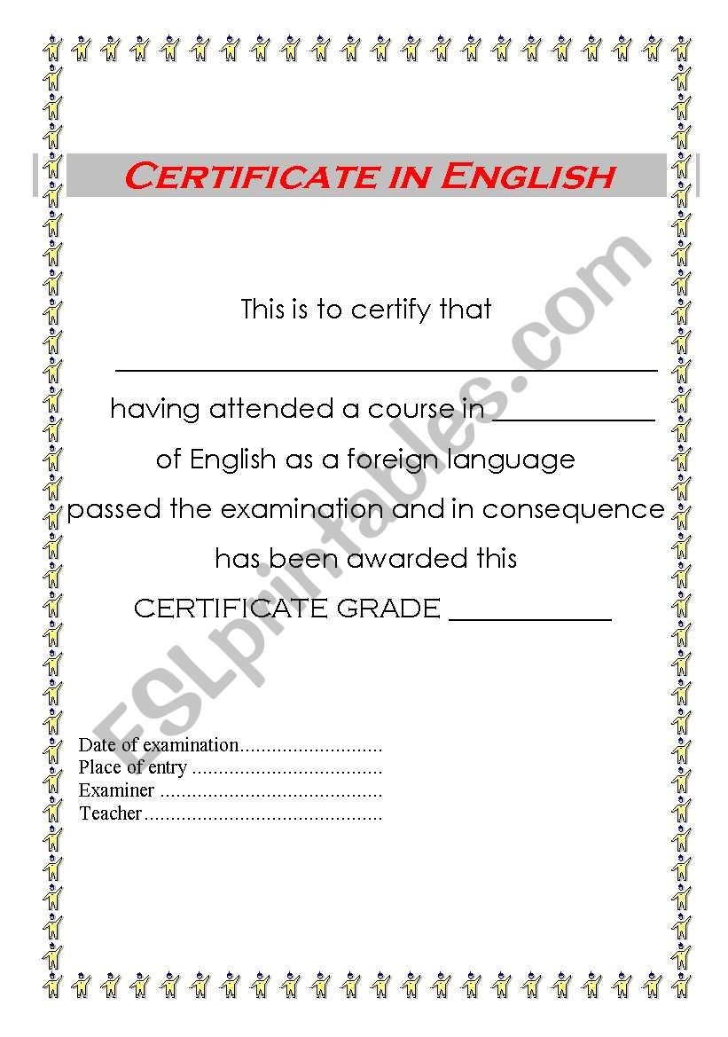 CERTIFICATE IN ENGLISH worksheet