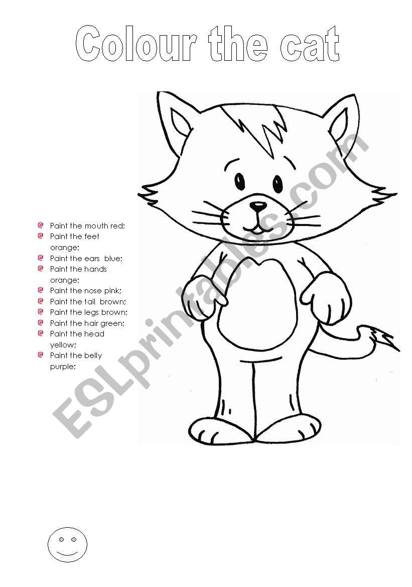 Colour the cat - colours and body parts