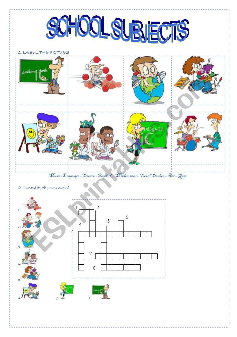 school subjects worksheet