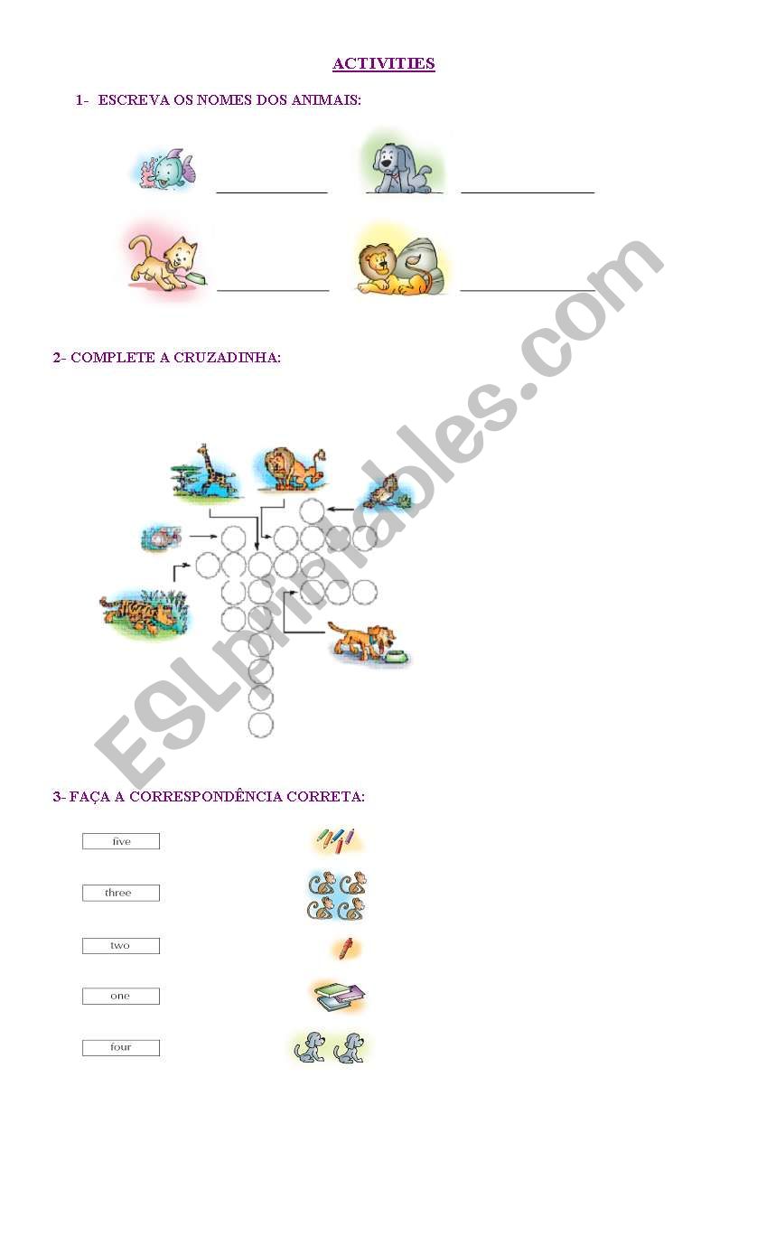 ACTIVITIES INVOLVING ANIMALS worksheet