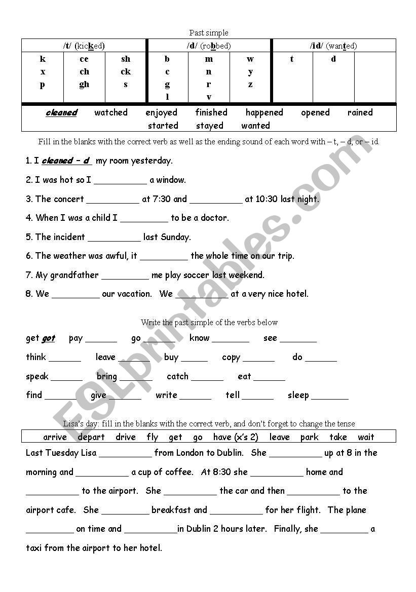 Past simple grammar and pronounciation worksheet