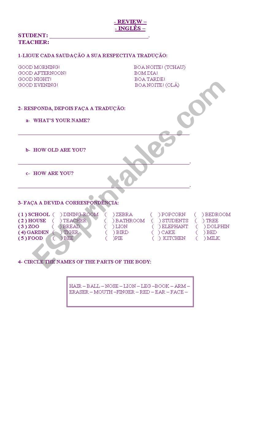 GREETINGS worksheet