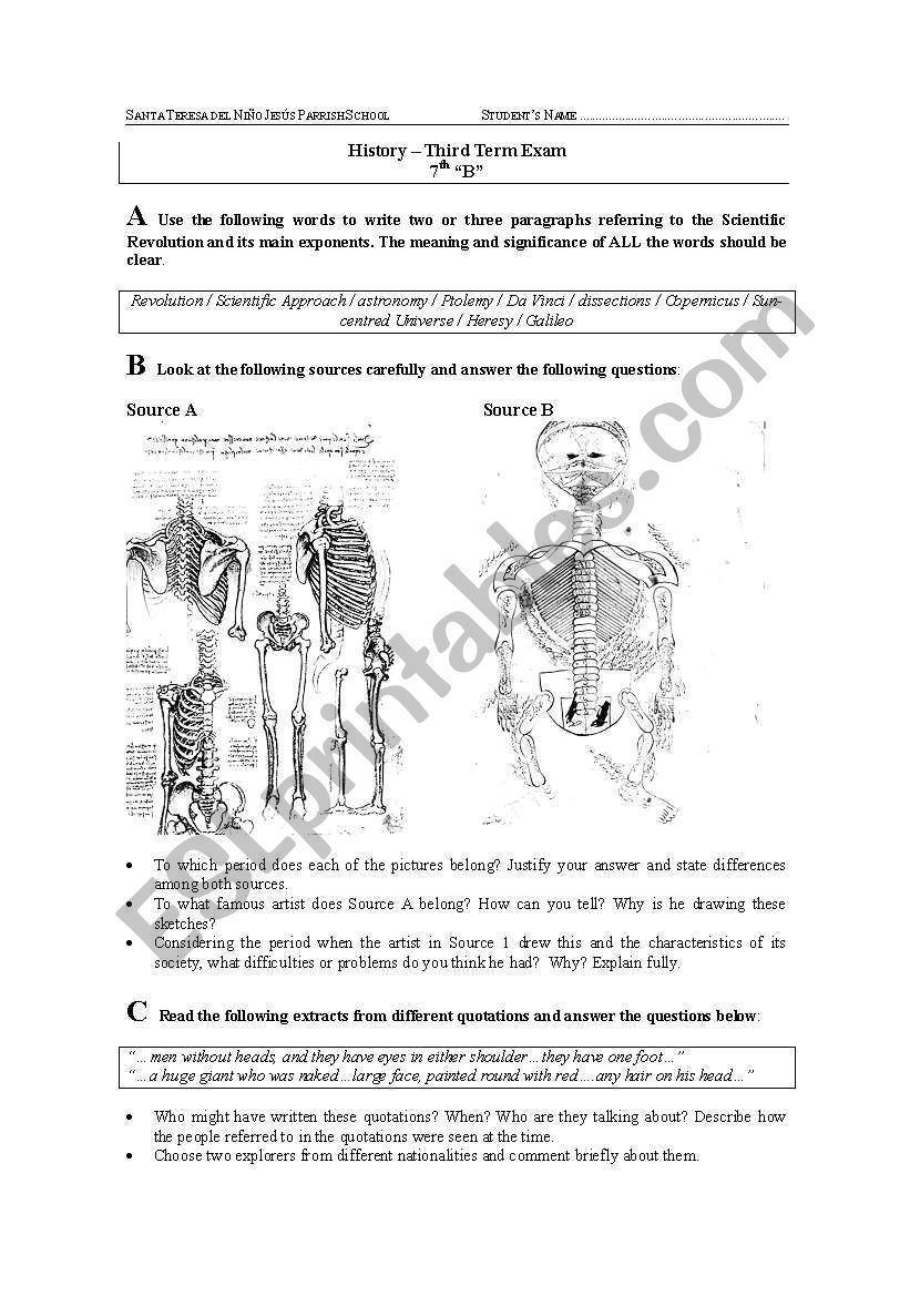 History worksheet -  Scientific Revolution - Voyages of the Encounter