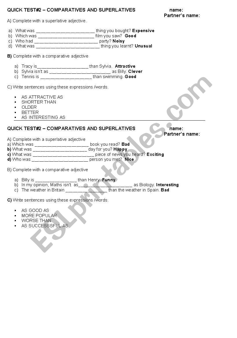 quick test 2-comparative & superlative adjectives