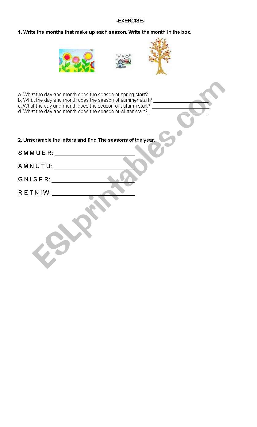 SEASONS worksheet