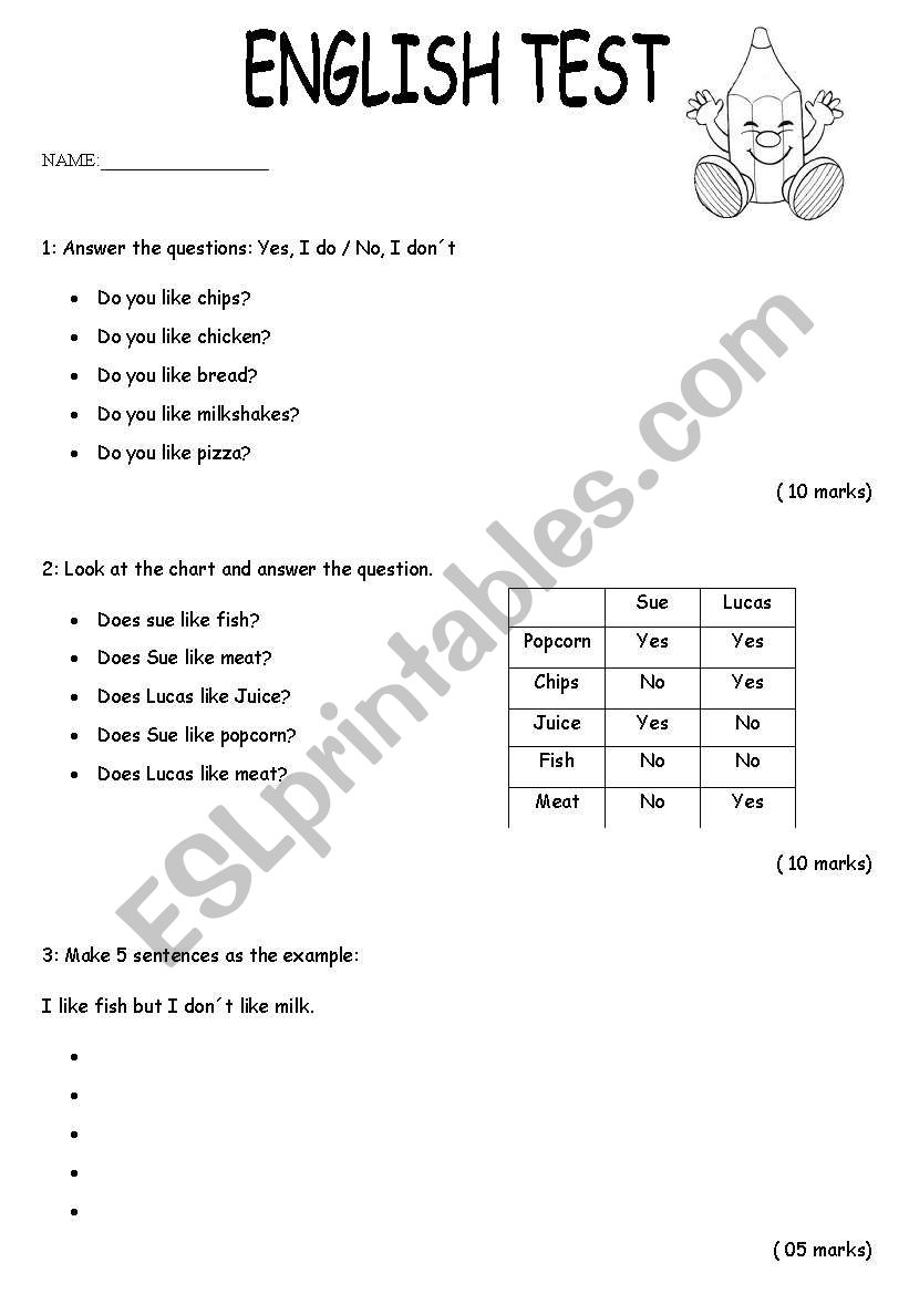 TEST worksheet