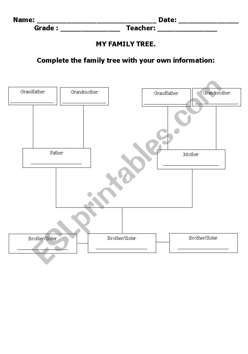 Family tree worksheet
