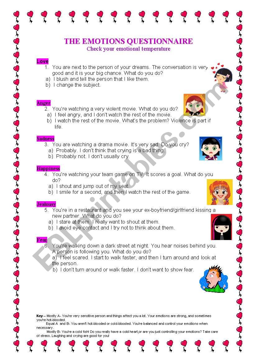 Emotions Questionnaire worksheet