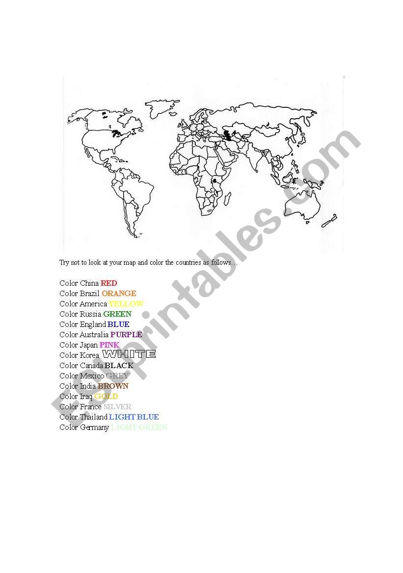 Color the Countries worksheet