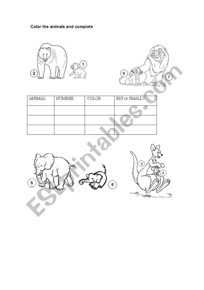 ANIMALS worksheet