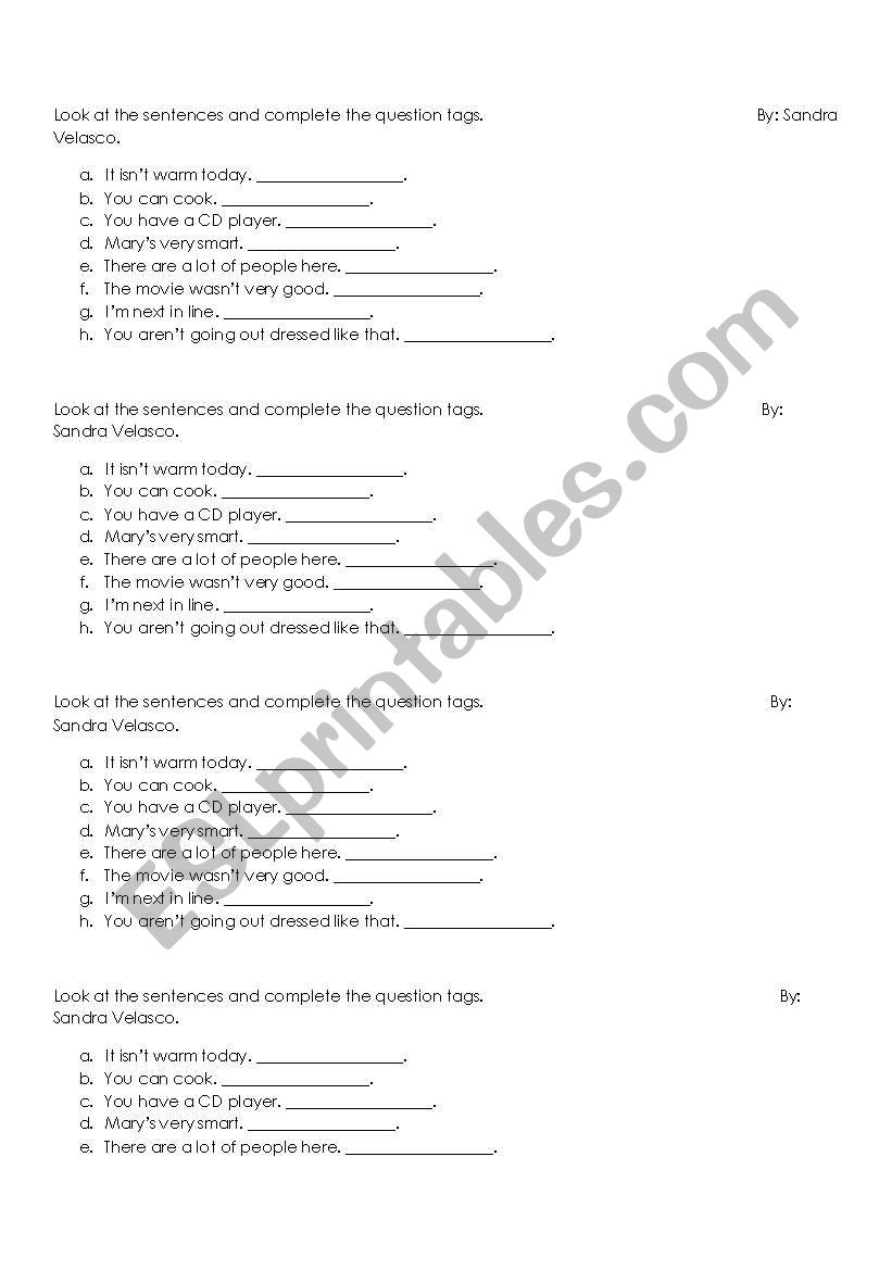 tag questions hand out worksheet