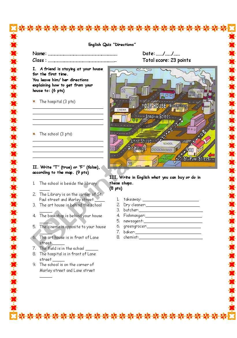 Directions worksheet