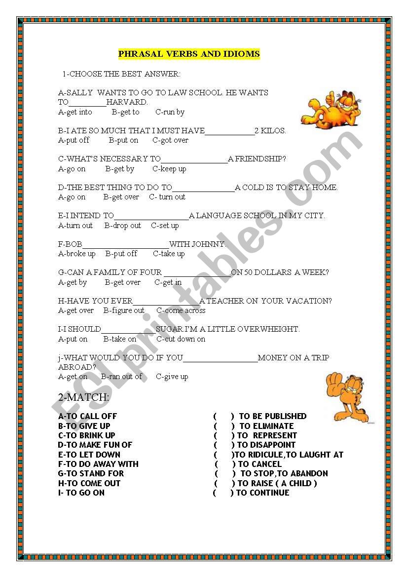 PHRASAL VERBS AND IDIOMS worksheet