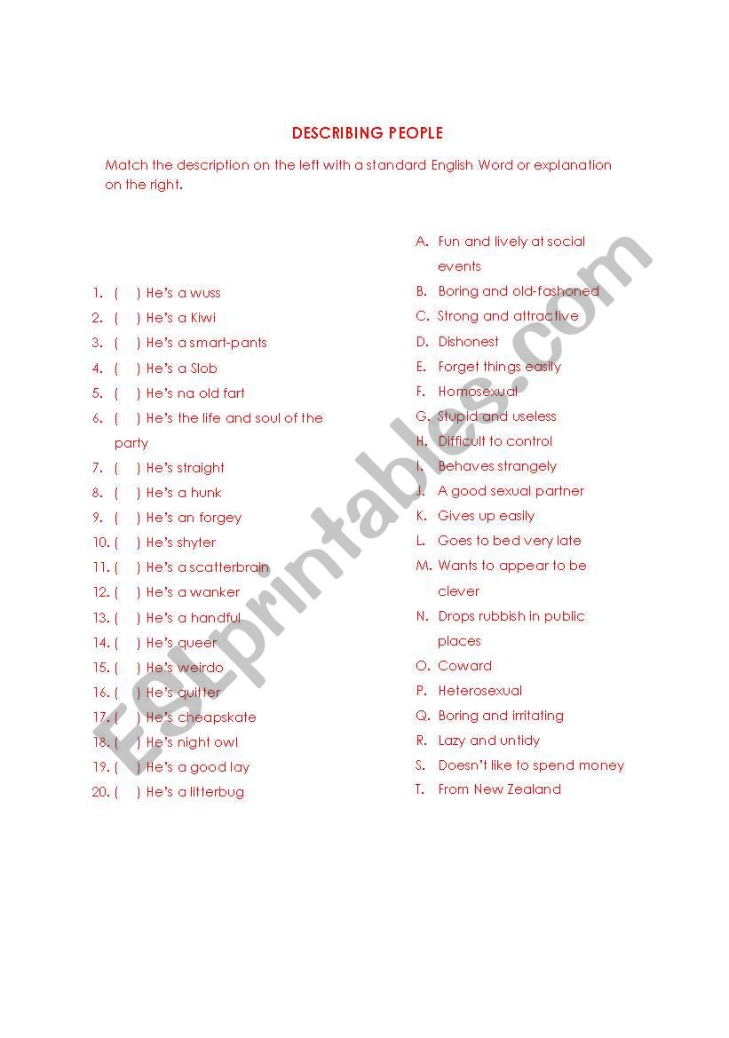 Describing People worksheet