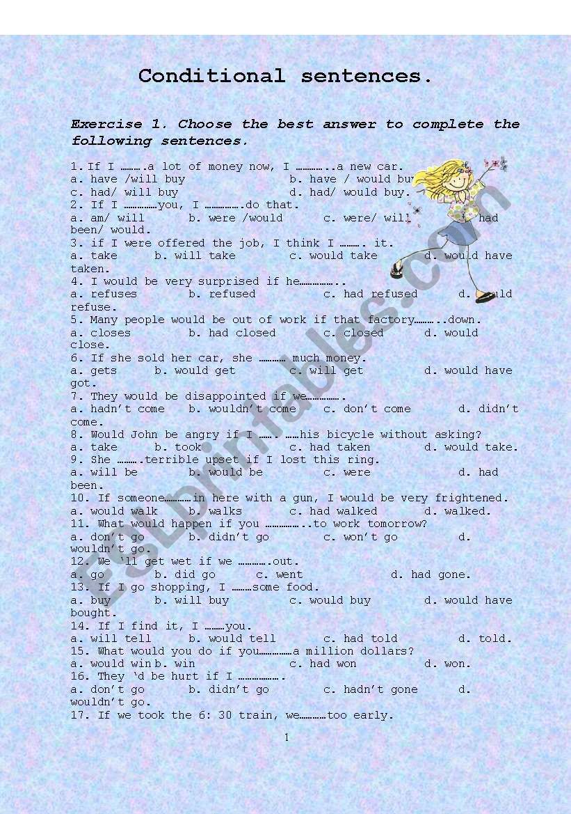 CONDITIONAL SENTENCES - MCQ worksheet