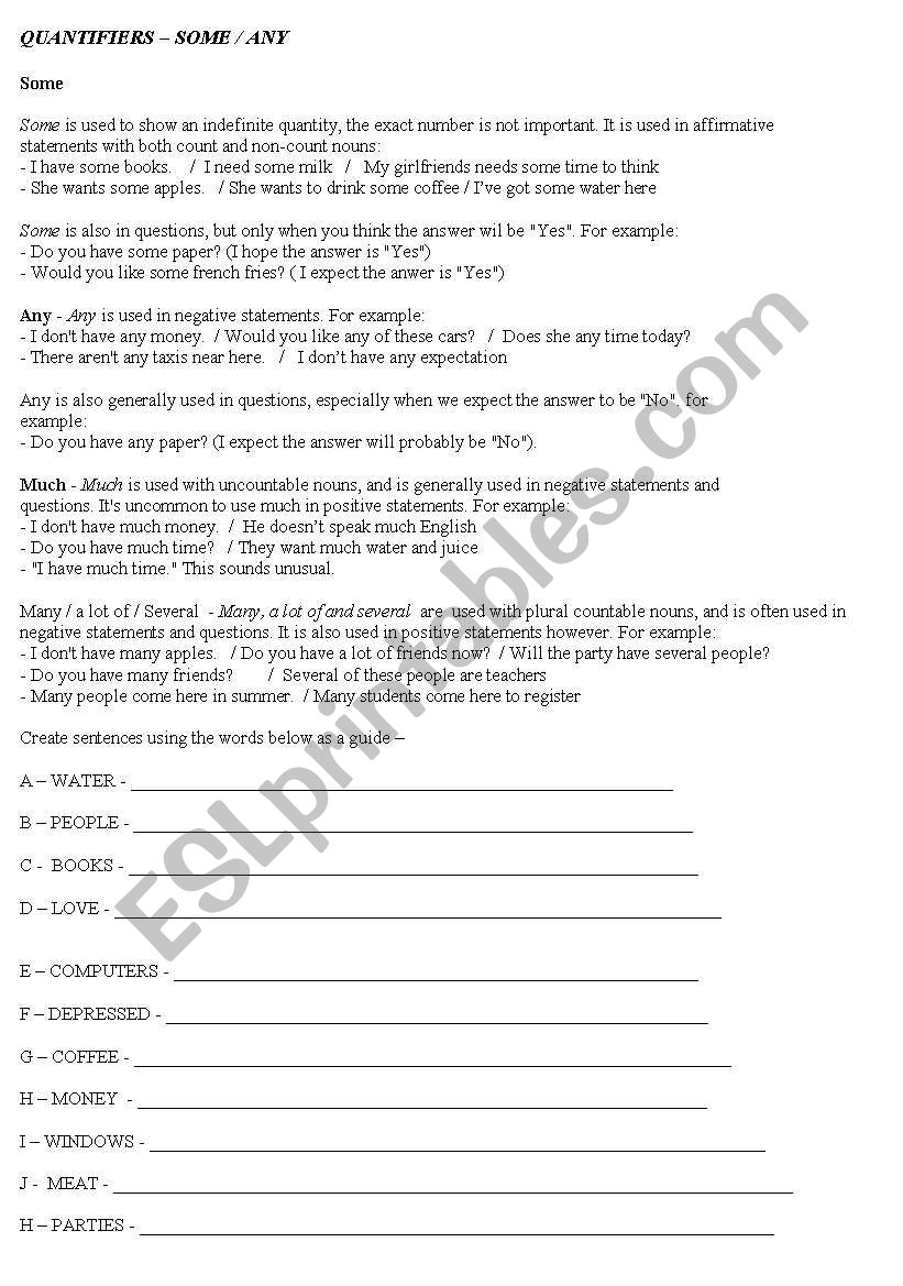 Quantifiers worksheet