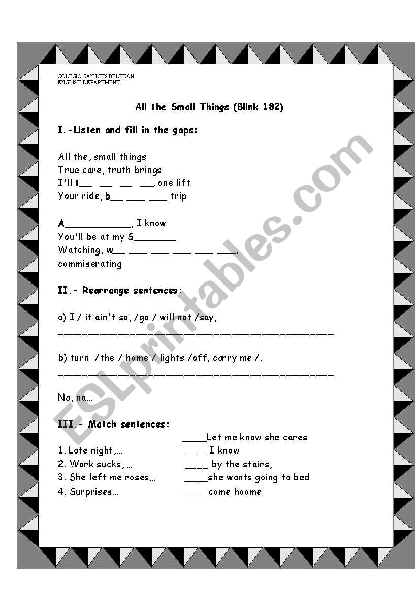 all the small things worksheet