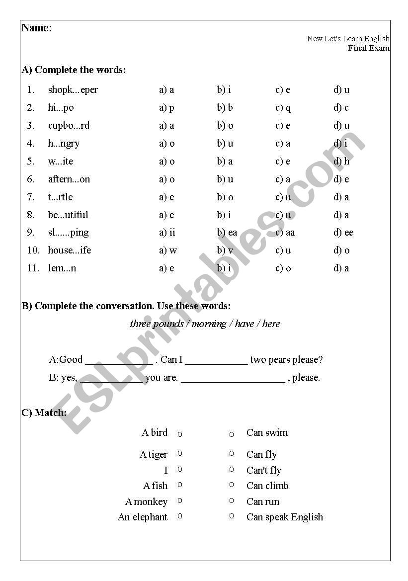 New lets learn English 1 (Final exam)