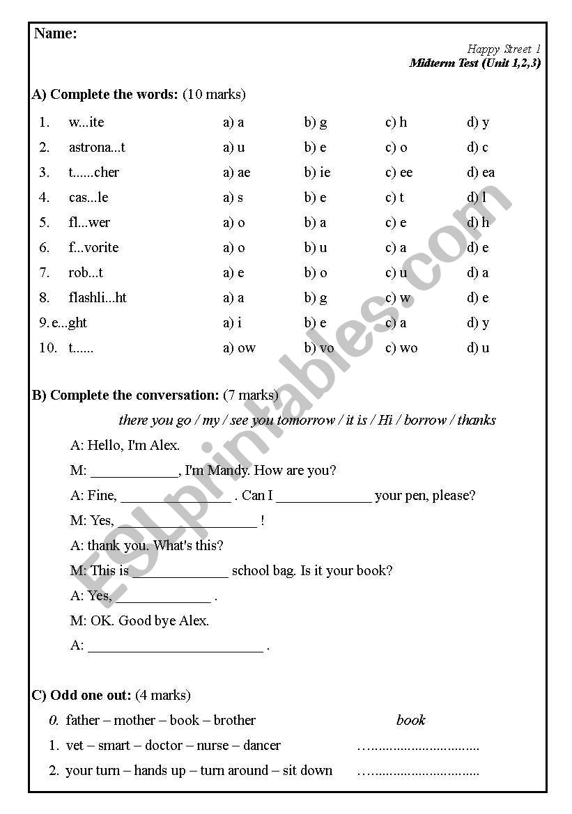 Happy street 1 (midterm exam) worksheet