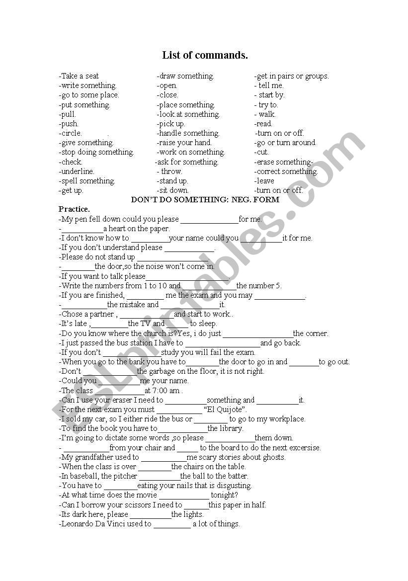 giving directions worksheet