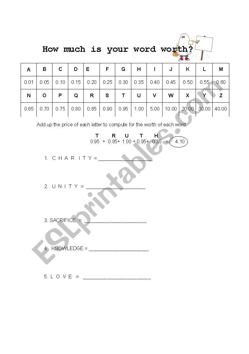 Addition of Decimals worksheet