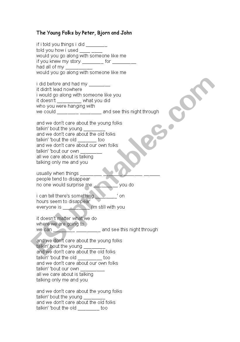 The Young Folks - Song worksheet