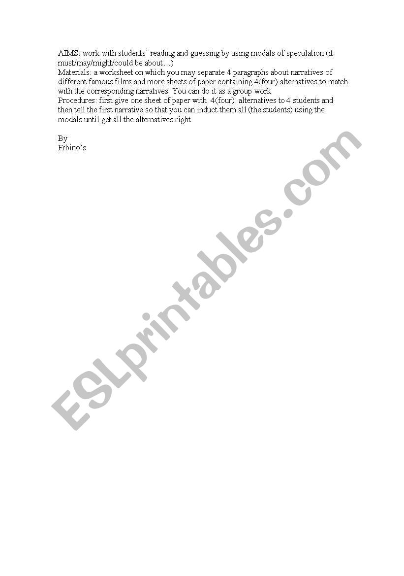 Speculating  worksheet
