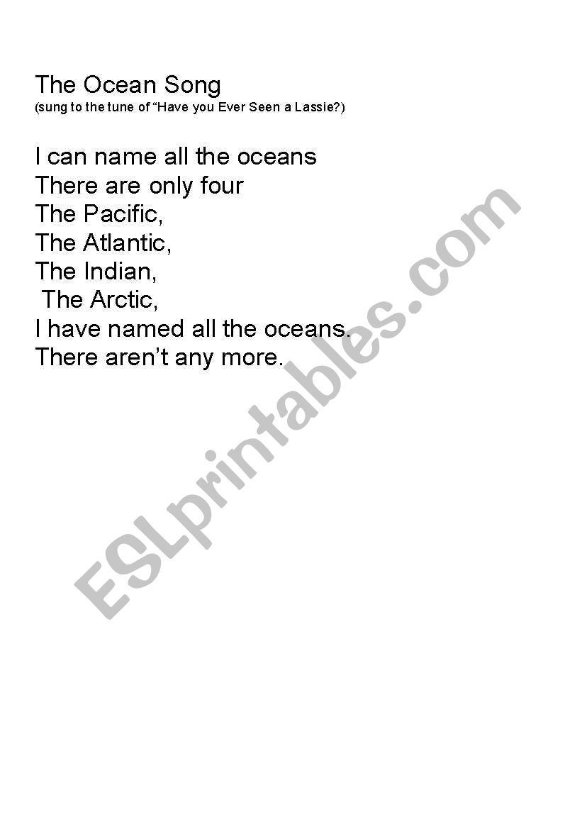 The Ocean Song worksheet