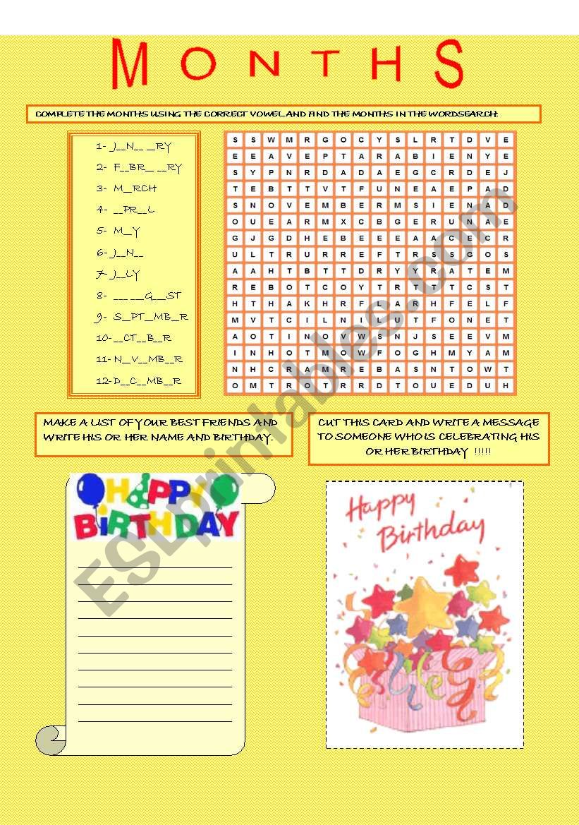 MONTHS worksheet