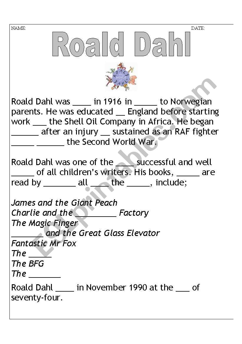 Roald Dahl- biography cloze (higher ability)