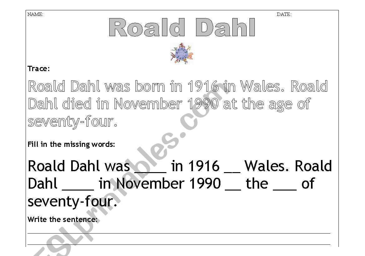 Roald Dahl biography - cloze (weaker students)