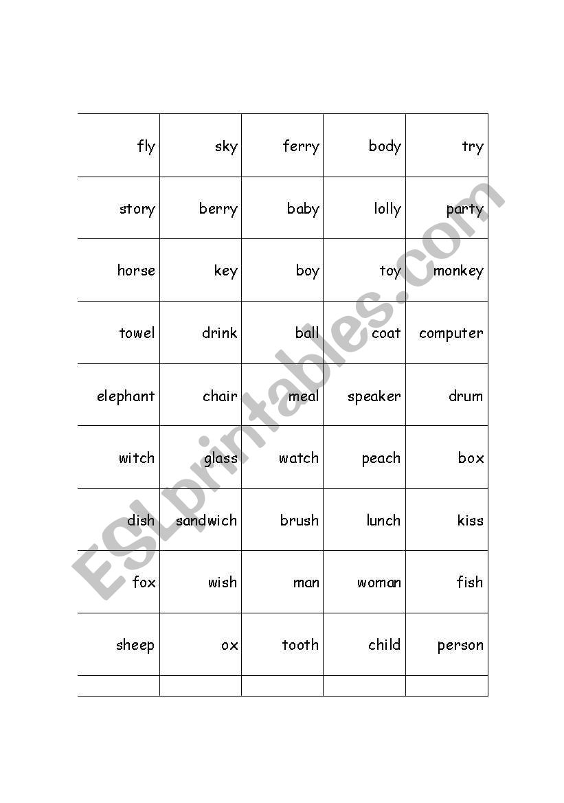 Plurals worksheet